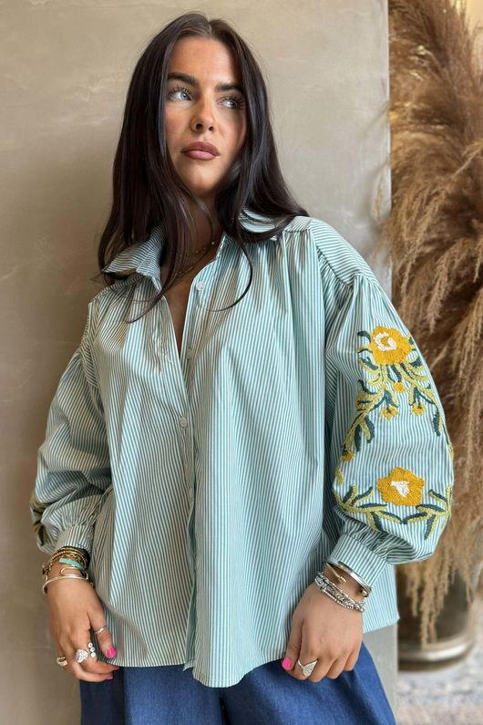 Hutton Crewel Work Shirt Jade